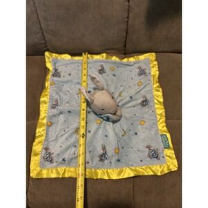 Goodnight Moon Baby Lovey Bunny Security Blanket Blue Yellow Satin Plush Rabbit